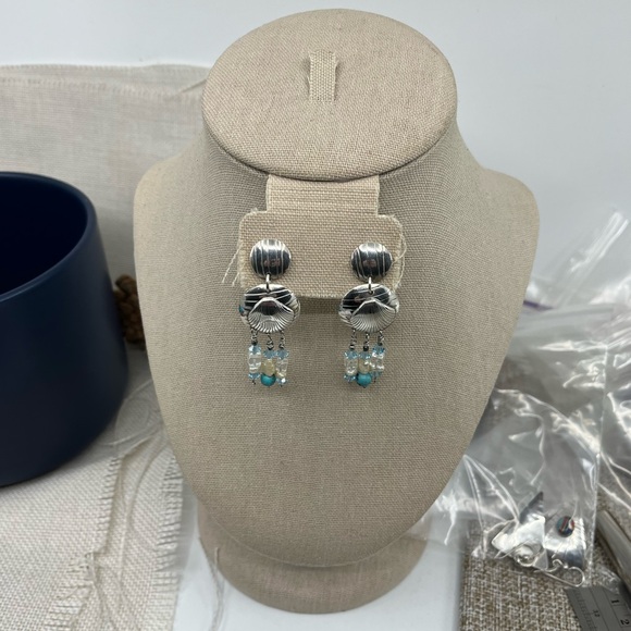 90's Handmade Sterling Silver Double Shell Earrings with Turquoise - Picture 7 of 16